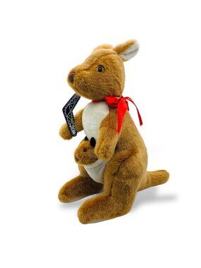 Real Aus Australia Kangaroo Joey Plush Stuffed Animal Boomerang Souvenir 15 Inch